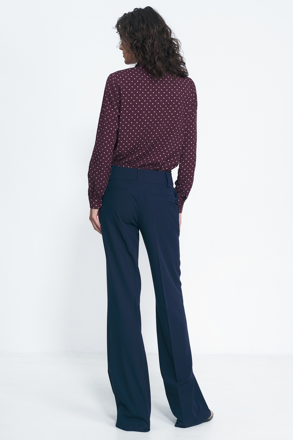 Granatowe spodnie typu wide leg SD81 Navy - Nife - obrazek 3