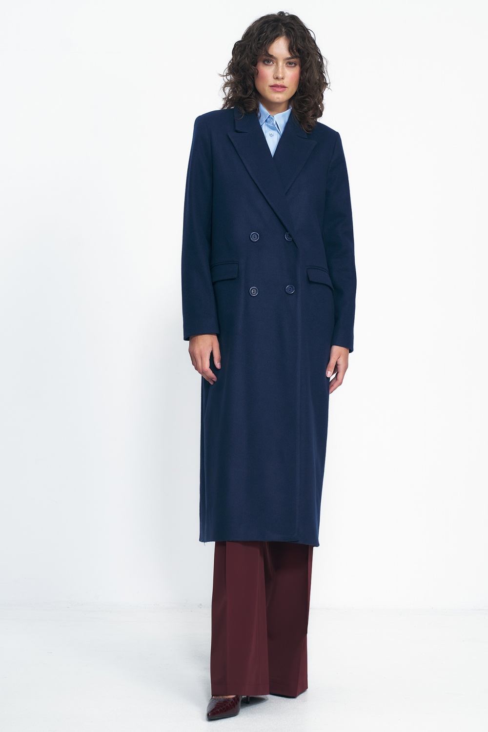 Granatowy płaszcz oversize PL20 Navy - Nife - obrazek 2