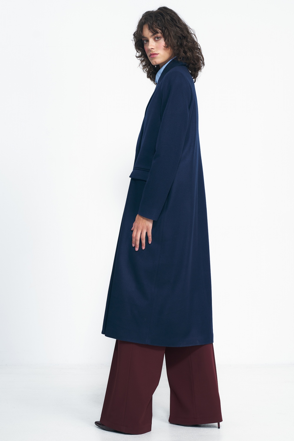 Granatowy płaszcz oversize PL20 Navy - Nife - obrazek 3