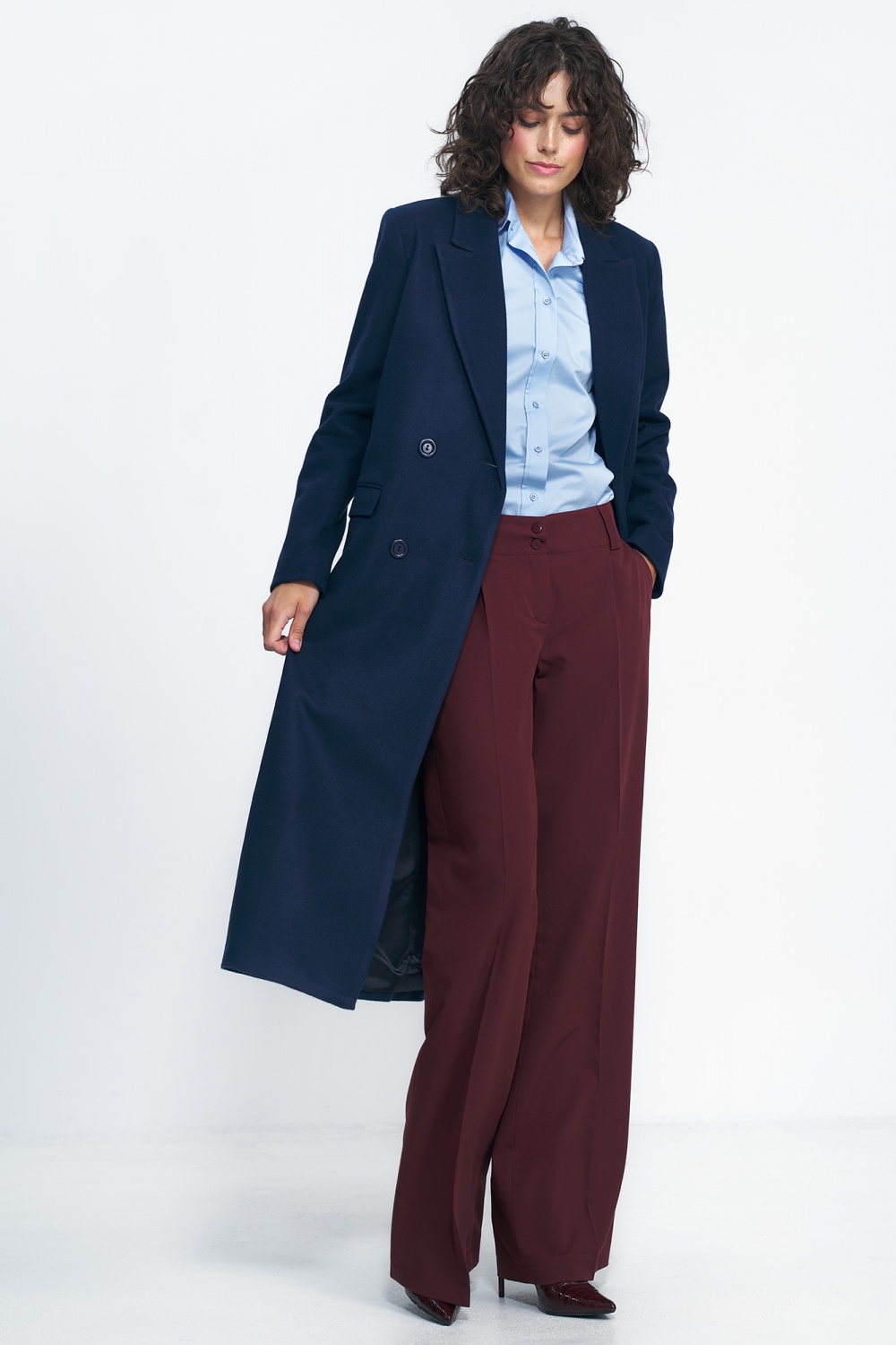 Granatowy płaszcz oversize PL20 Navy - Nife - obrazek 4