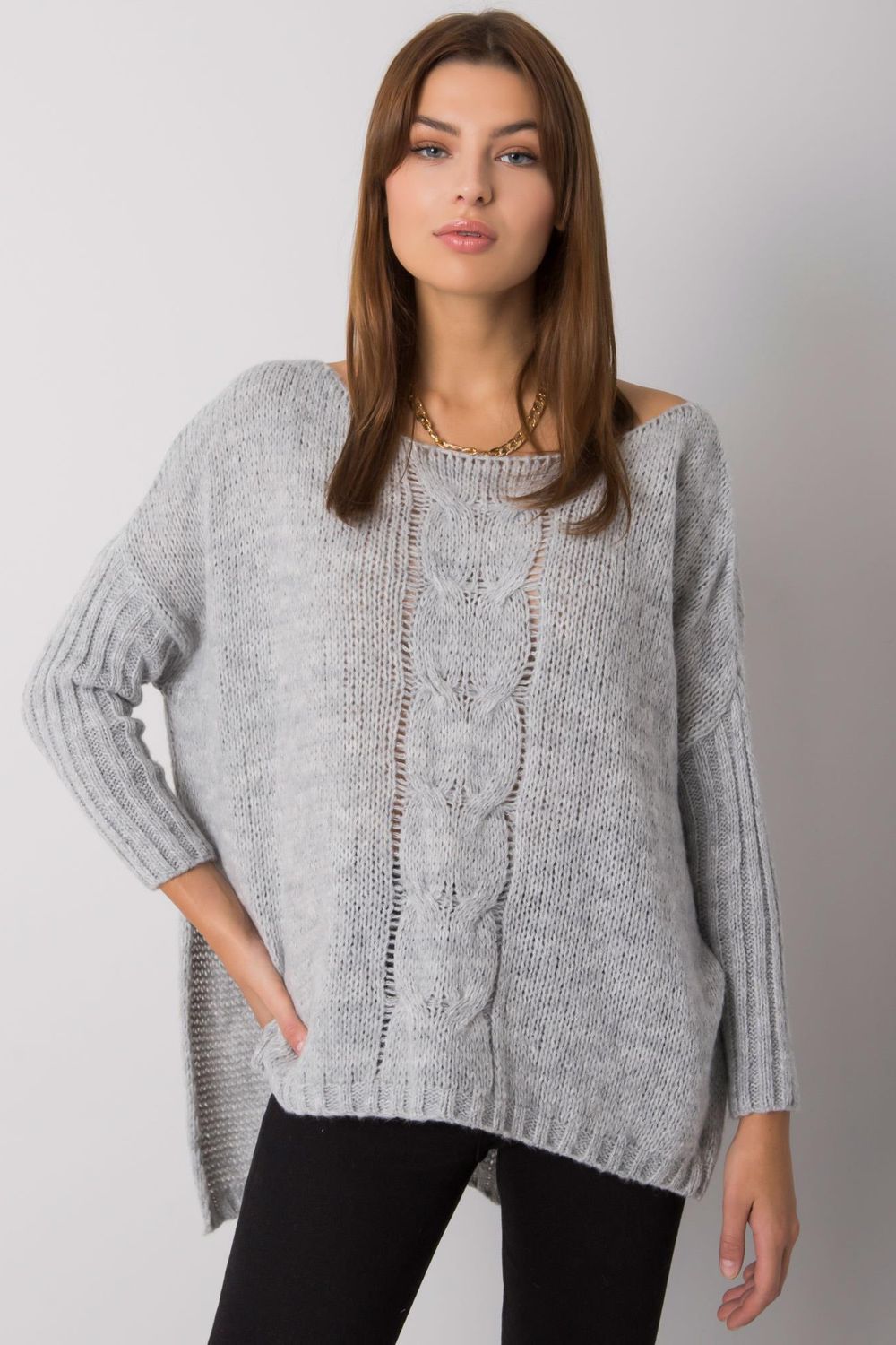 Sweter Damski Model TW-SW-BI-559.45 Grey - Och Bella - obrazek 4