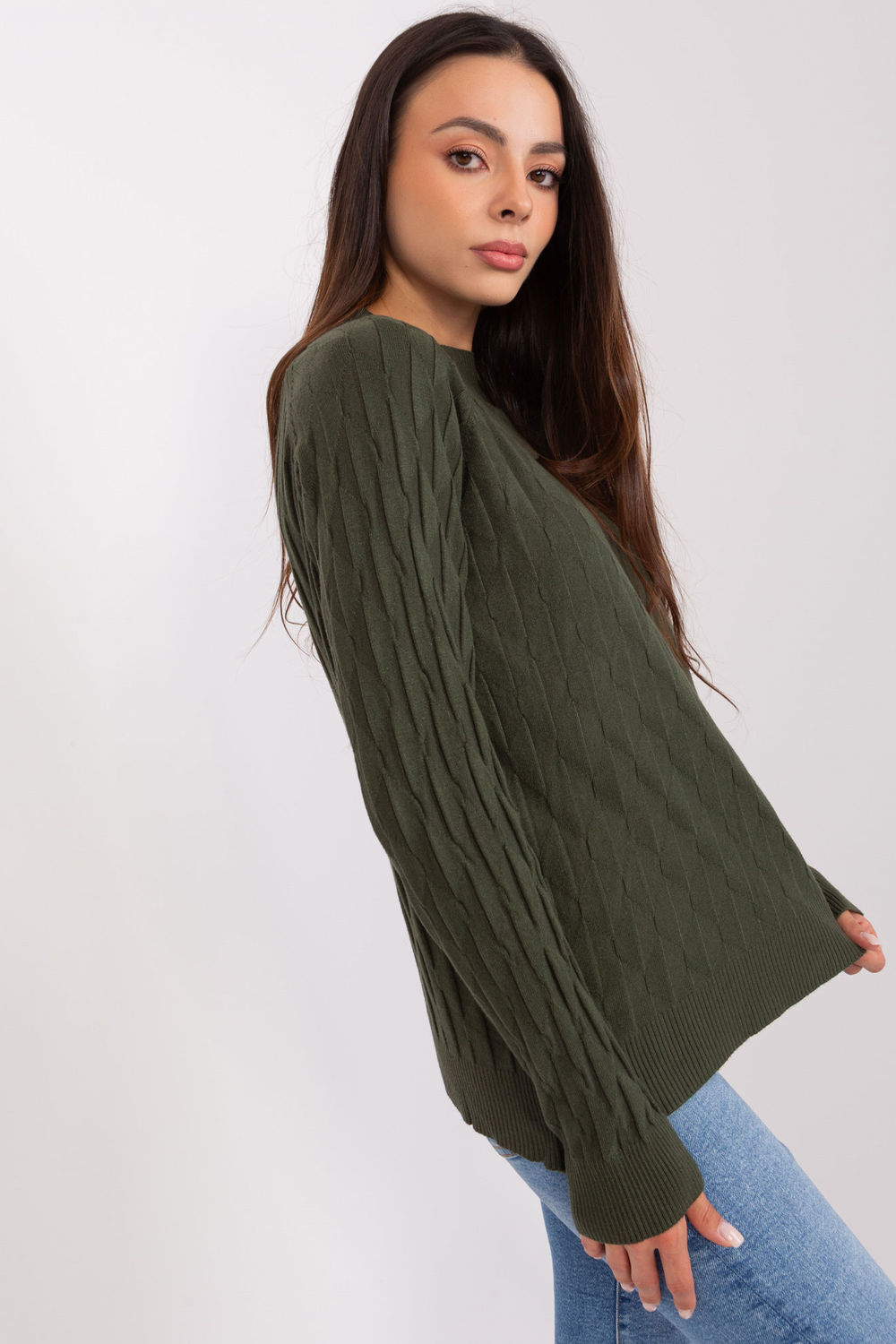 Sweter Damski Model AT-SW-2326.37X Khaki - AT - obrazek 2